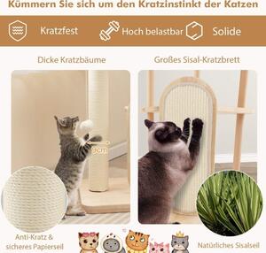 Träskrapstolpe flervånings katttorn med skrapbräda sisalstolpar vadderad sits 59 x 47 x 112 cm beige