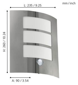 EGLO 88142 - Sensor utomhus Väggbelysning CITY 1xE27/15W/230V IP44