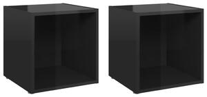 TV-bänk 2 st svart högglans 37x35x37 cm konstruerat trä