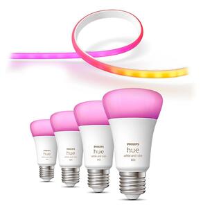 KIT-LED RGBW dimbar remsa Philips Hue 2m 20W/230V + 4xLED Glödlampa E27/6,5W