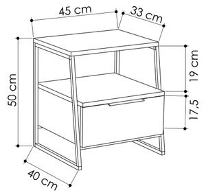 Sängbord PAL 50x45 cm svart/grå