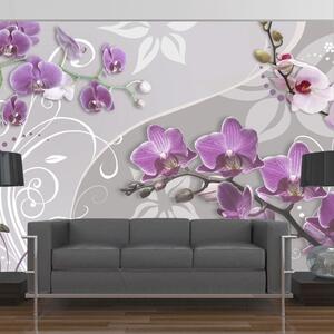 Fototapet - Flight of purple orchids - Självhäftande 98x70