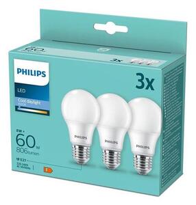 KIT 3x LED glödlampa Philips A60 E27/8W/230V 6500K