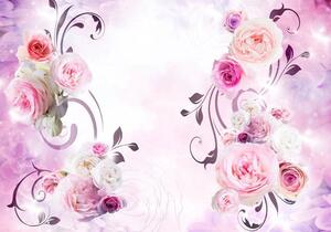 Fototapet - Rose variations - bouquet of flowers on a solid background with a sparkle effect - Standard 100x70