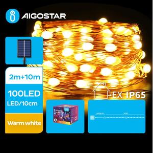 Aigostar - LED Solar Julkedja 100xLED/8 funktioner 12m IP65 varm vit