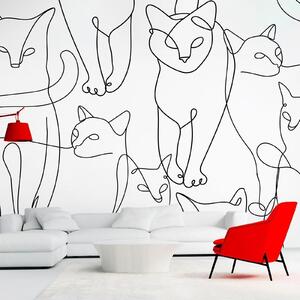 Fototapet - Cat lineart - minimalist sketches of black cats on white background - Premium 350x256
