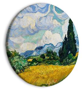 Rund tavla - Vincent Van Gogh - A Landscape With a Yellow Field of Chrysanthemum and a Cypress Tree - 40x40