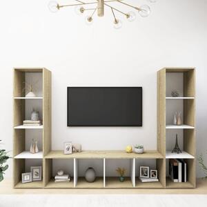 TV-skåp 3 st vit och sonoma-ek 142,5x35x36,5 cm konstruerat trä