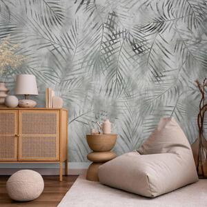 Fototapet - Minimalist landscape - nature motif with grey exotic leaves - Premium 250x175
