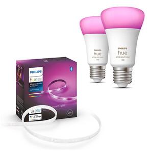 KIT -LED RGBW dimbar remsa Philips Hue 2m 20W/230V + 2x LED glödlampa E27/9W