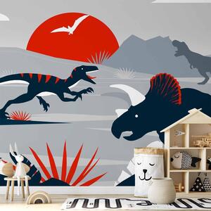 Fototapet - Last dinosaurs with red - abstract landscape for a room - Premium 250x175