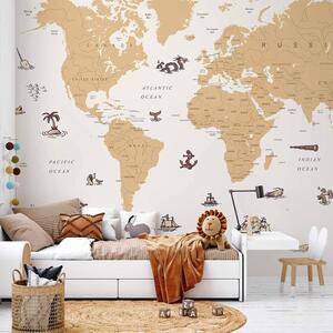 Fototapet - Sea Wolf Map - Countries With Pirate Illustrations - Premium 100x70