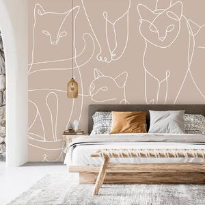 Fototapet - Cat lineart - minimalist sketches of white cats on beige background - Premium 350x256
