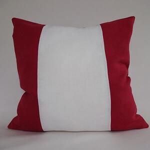 Randigt kuddfodral vitt och rött i tvättat sanforiserat linne 50x50