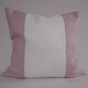 Randigt kuddfodral vitt och rosa i tvättat sanforiserat linne 50x50