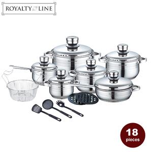 Royalty Line RL-1802: 18 stycken kokkärl i rostfritt stål med olika redskap