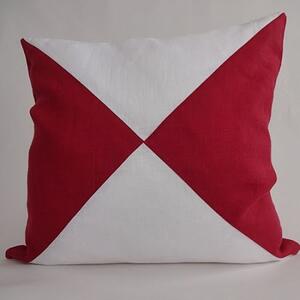 Triangelmönstrat kuddfodral vitt och rött i tvättat sanforiserat linne 50x50