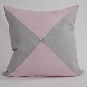 Triangelmönstrat kuddfodral rosa och ljusgrått i tvättat sanforiserat linne 50x50
