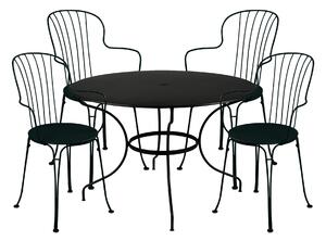 Fermob - Opéra+ matgrupp bord runt Ø117cm & 4 karmstolar liquorice - Matgrupper utomhus