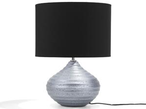 Bordslampa Silver/Svart Keramisk Rund Lampskärm med Ribbad Glamourbas Beliani