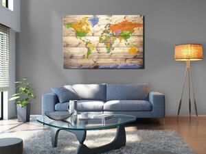 Anslagstavla - Map on wood: Colourful Travels - 90x60