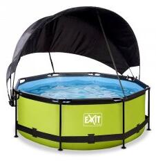 Pool ø244x76cm med solsegel och filterpump - Grön