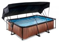 Pool 220x150x65cm med solsegel och filterpump - Brun