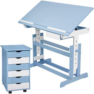 Tectake 401241 höjdjusterbart barnskrivbord och mobil behållare - blå