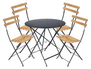 Fermob - Bistro matgrupp bord 77cm & 4 trä stolar anthracite - Matgrupper utomhus