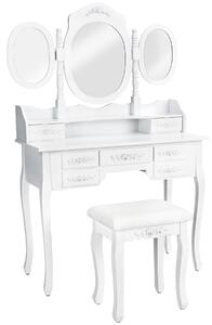 Tectake 402074 sminkbord med 7 byrålådor + spegel + pall - vit