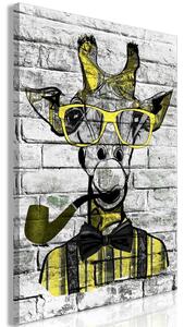 Tavla - Giraffe with Pipe (1 Part) Vertical Yellow - På italiensk konstnärsduk 20x30