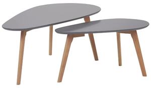 Soffbord 2 st Grå Ljust trä Minimalistisk Skandinavisk Oval Satsbord Beliani