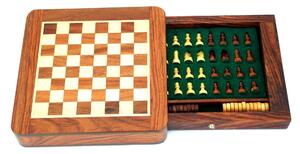 Magnetiskt trä schackspel med låda, Reseschack, 2 spel i ett (14x14x3cm, kungen 2 cm)