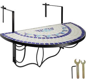 Tectake 402766 hängande balkongbord med vikbart mosaikmönster 75x65x62cm - vit/blå