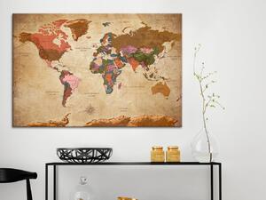 Anslagstavla - World Map: Brown Elegance - 90x60