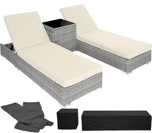Tectake 403770 2 solsängar inkl bord konstrotting aluminium - ljusgrå