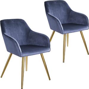 Tectake 403994 2x stol marilyn sammetsoptik guld - blå/guld