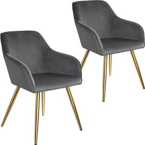 Tectake 404010 2x stol marilyn sammetsoptik guld - mörkgrå/guld
