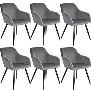 Tectake 404036 6x stol marilyn sammetsoptik - grå/svart