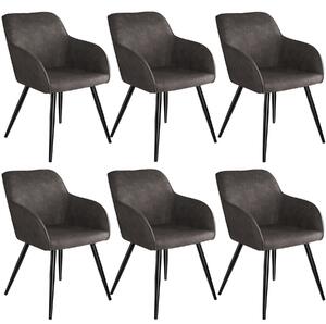 Tectake 404080 6x stol marilyn tyg - mörkgrå/svart
