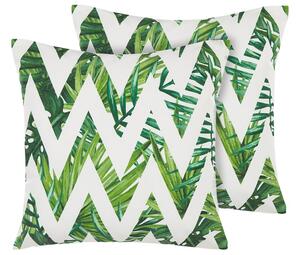 Set med 2 trädgårdskuddar Vit och Grön Polyester fyrkantig 45 cm Chevron Blommönster Modern utomhustillbehör Beliani