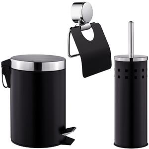 Tectake 400609 set med pedalhink, toalettborste & toalettpappershållare - svart