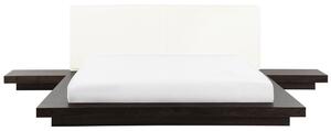 Dubbelsäng Sängram Mörkbrun 180 x 200 cm Träfaner Asiatisk med Sängbord Sovrum Beliani