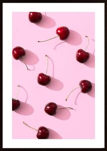 Cherries On Pink Background Poster
