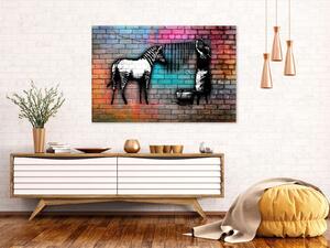 Tavla - Washing Zebra - Colourful Brick (1 Part) Wide - På italiensk konstnärsduk 30x20