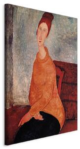 Tavla - Jeanne Hebuterne in a Yellow Sweater - I en ram av naturligt trä 40x60