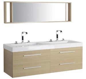 Badrumsmöbler väggskåp spegel och 2 tvättställ beige MALAGA Beliani