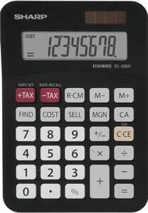 Sharp Basic, EL-330FB Bordsräknare miniräknare med stor display och 8 siffror, funktion för marginalkalkyl och moms, batteri och solcell, svart