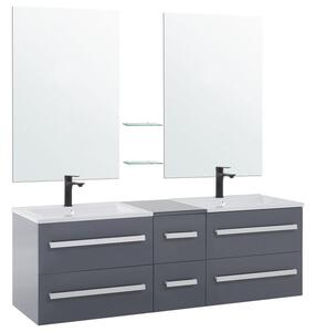 Badrumsmöbler väggskåp 2 spegel 2 tvättställ och glashylla grå MADRID Beliani