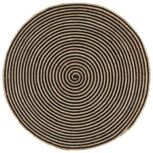 Handgjord jutematta med spiraldesign svart 90 cm